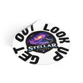 Round Vinyl Sticker — "Stellar Visions" Get Out Look Up Design